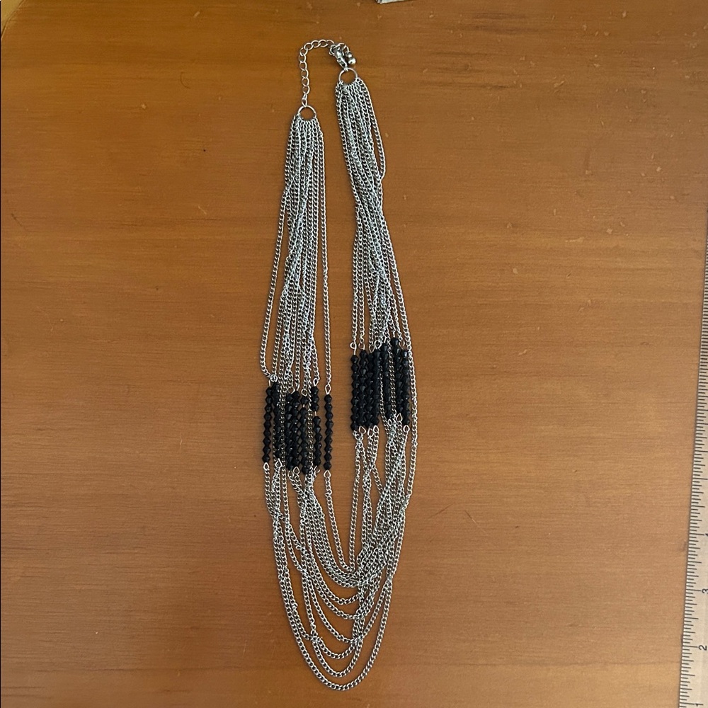 Elegant Silver and Black Multi-Strand Necklace